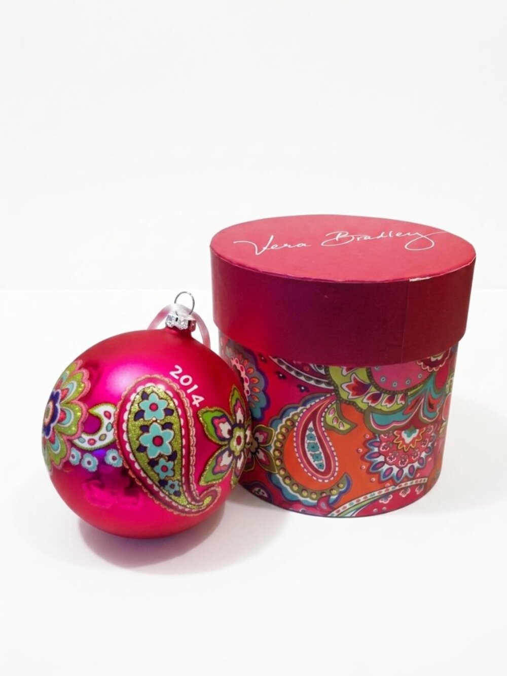 NWT Vera Bradley Pink Swirls Christmas Ornament 2014 Decorative Box Paisley